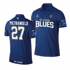 Blues 2019 Stanley Cup Champions Alex Pietrangelo Royal Team Wordmark Polo Shirt - Sale