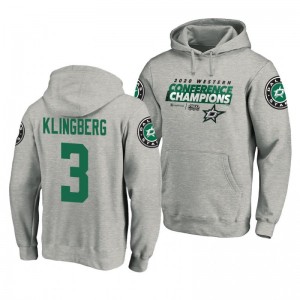 John Klingberg Stars 2020 Western Conference Champions Men's Gray Locker Room Hoodie - Sale