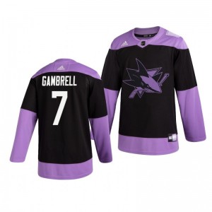 Dylan Gambrell Sharks Black Hockey Fights Cancer Practice Jersey - Sale