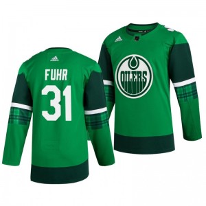 Oilers Grant Fuhr 2020 St. Patrick's Day Authentic Player Green Jersey - Sale