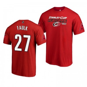 Hurricanes Justin Faulk 2019 Stanley Cup Playoffs Bound Body Checking T-Shirt Red - Sale