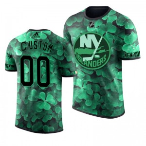Islanders Custom St. Patrick's Day Green Lucky Shamrock Adidas T-shirt - Sale