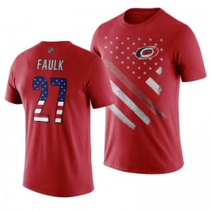 Justin Faulk Hurricanes Red Independence Day T-Shirt - Sale