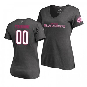 Mother's Day Pink Wordmark V-Neck Heather Gray T-Shirt Columbus Blue Jackets Custom - Sale