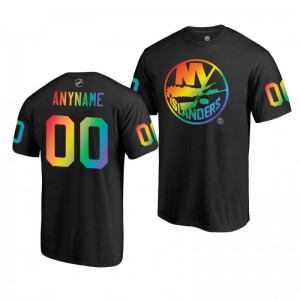 Custom Islanders Black Rainbow Pride Name and Number T-Shirt - Sale