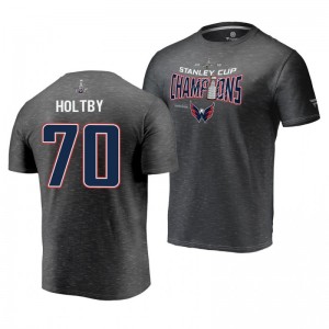 Men's Braden Holtby Capitals 2018 Heather Charcoal Locker Room Appeal Play Stanley Cup Champions T-shirt - Sale
