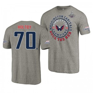 Men's Braden Holtby Capitals 2018 Heather Gray Empty Net Stanley Cup Champions T-shirt - Sale