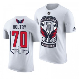 2018 Stanley Cup Champions Braden Holtby Capitals White Men's T-Shirt - Sale