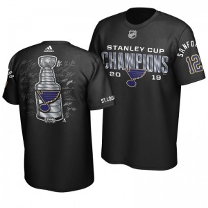 Zach Sanford 2019 Stanley Cup Champions Blues Goaltender Signature Roster T-Shirt - Black - Sale