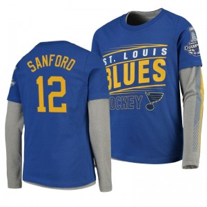 2019 Stanley Cup Champions Blues Royal Long Sleeve Zach Sanford T-Shirt - Sale
