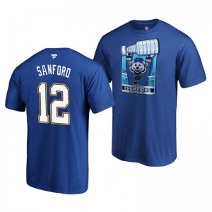 Blues 2019 Stanley Cup Champions Banner Collection Zach Sanford T-Shirt - Royal - Sale