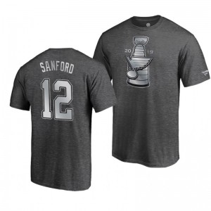 Blues 2019 Stanley Cup Champions Banner Collection Zach Sanford T-Shirt - Heather Charcoal - Sale