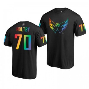 Braden Holtby Capitals Name and Number LGBT Black Rainbow Pride T-Shirt - Sale
