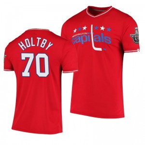 2020 NHL Playoffs True Classics Capitals Braden Holtby Red T-Shirt - Sale