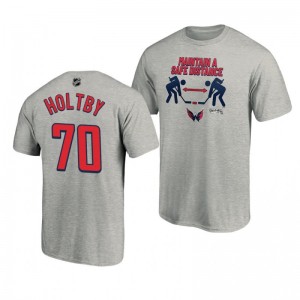 2020 Stanley Cup Playoffs Safe Distance Capitals Braden Holtby Heather Gray T-Shirt - Sale