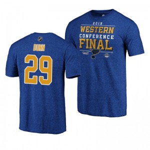 Blues 2019 Stanley Cup Playoffs Vince Dunn Western Conference Finals Royal T-Shirt - Sale
