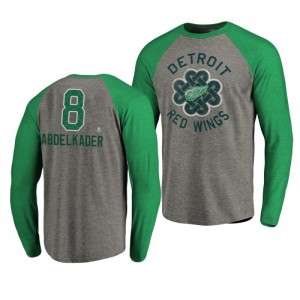Justin Abdelkader Red Wings 2019 St. Patrick's Day Heathered Gray Luck Tradition Tri-Blend Raglan T-Shirt - Sale