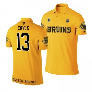 Bruins 2019 Stanley Cup Final Name & Number Gold Charlie Coyle Polo Shirt - Sale