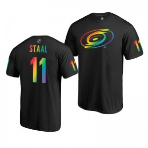 Jordan Staal Hurricanes 2019 Rainbow Pride Name and Number LGBT Black T-Shirt - Sale