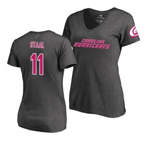 Mother's Day Carolina Hurricanes Jordan Staal Pink Wordmark V-Neck Heather Gray T-Shirt - Sale