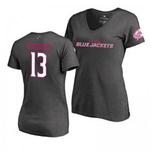 Mother's Day Pink Wordmark V-Neck Heather Gray T-Shirt Columbus Blue Jackets Cam Atkinson - Sale