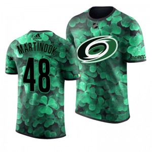 Hurricanes Jordan Martinook St. Patrick's Day Green Lucky Shamrock Adidas T-shirt - Sale
