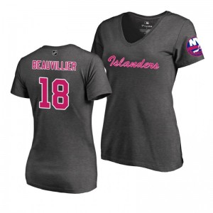 Mother's Day Pink Wordmark V-Neck Heather Gray T-Shirt New York Islanders Anthony Beauvillier - Sale