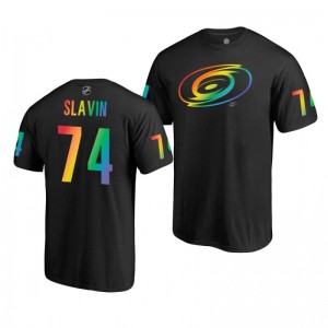 Jaccob Slavin Hurricanes 2019 Rainbow Pride Name and Number LGBT Black T-Shirt - Sale