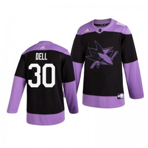 Aaron Dell Sharks Black Hockey Fights Cancer Practice Jersey - Sale
