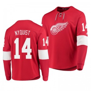Red Wings Gustav Nyquist Red Platinum Long Sleeve Jersey T-Shirt - Sale