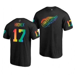 Filip Hronek Red Wings Black Rainbow Pride Name and Number T-Shirt - Sale