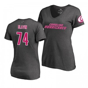 Mother's Day Carolina Hurricanes Jaccob Slavin Pink Wordmark V-Neck Heather Gray T-Shirt - Sale
