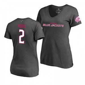 Mother's Day Pink Wordmark V-Neck Heather Gray T-Shirt Columbus Blue Jackets Andrew Peeke - Sale