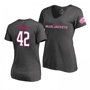 Mother's Day Pink Wordmark V-Neck Heather Gray T-Shirt Columbus Blue Jackets Alexandre Texier - Sale