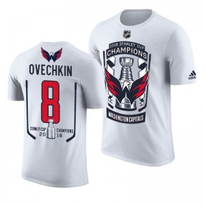 2018 Stanley Cup Champions Alexander Ovechkin Capitals White Men's T-Shirt - Sale