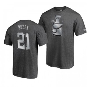 Blues 2019 Stanley Cup Champions Banner Collection Tyler Bozak T-Shirt - Heather Charcoal - Sale