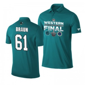 Justin Braun Sharks 2019 Stanley Cup Western Conference Finals Matchup Polo Shirt Teal - Sale
