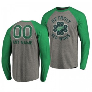 Detroit Red Wings Custom St. Patrick's Day Luck Tradition Long Sleeve Tri-Blend Raglan Heathered Gray T-Shirt - Sale