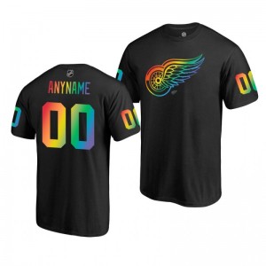Custom Red Wings Black Rainbow Pride Name and Number T-Shirt - Sale