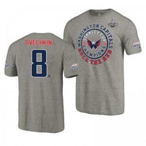 Men's Alex Ovechkin Capitals 2018 Heather Gray Empty Net Stanley Cup Champions T-shirt - Sale