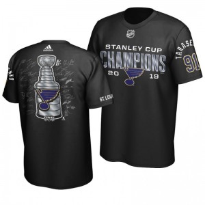Vladimir Tarasenko 2019 Stanley Cup Champions Blues Goaltender Signature Roster T-Shirt - Black - Sale