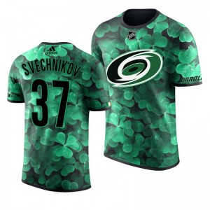Hurricanes Andrei Svechnikov St. Patrick's Day Green Lucky Shamrock Adidas T-shirt - Sale