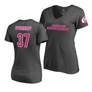 Mother's Day Carolina Hurricanes Andrei Svechnikov Pink Wordmark V-Neck Heather Gray T-Shirt - Sale
