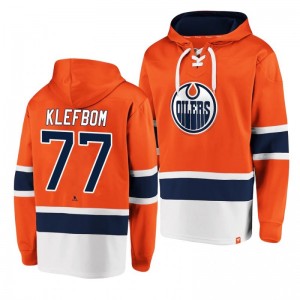 Oilers Oscar Klefbom Dasher Player Lace-Up Orange Hoodie - Sale