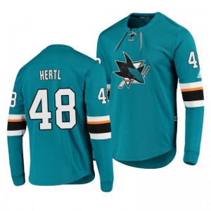 Sharks Tomas Hertl Teal Platinum Long Sleeve Jersey T-Shirt - Sale