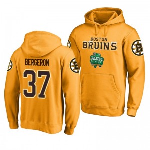 Boston Bruins 2019 Winter Classic Patrice Bergeron gold Alternate Logo Pullover Hoodie - Sale