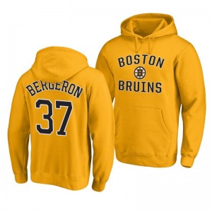 Bruins Patrice Bergeron Team Victory Arch Pullover Gold Hoodie - Sale