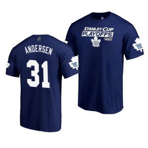 Toronto Maple Leafs 2019 Stanley Cup Playoffs Blue Bound Body Checking Frederik Andersen Men's T-Shirt - Sale