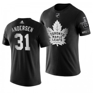 2019 Stanley Cup Playoffs Toronto Maple Leafs Frederik Andersen Black Blocker Men's T-shirt - Sale