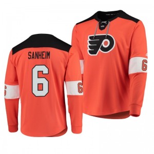 Flyers Travis Sanheim Orange Adidas Platinum Long Sleeve Jersey T-Shirt - Sale